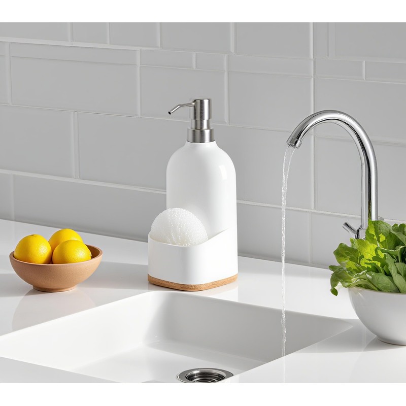 Clasin Home Kitchen Soap Dispenser with Sponge Holder, Refillable Acrylic