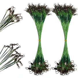 50pcs Stainless Steel Wire Leaders Nylon-Coated Fishing Line Wire Leaders Rigging with Swivels Snap Kit Connect Tackle Lure Rig or Hooks 5.9inch/7.9inch/9.8inch/11.81inch (Green, 7.9inch-50pcs)