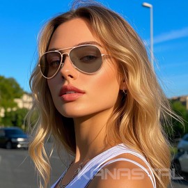 KANASTAL Teardrop Sunglasses, Unisex, Polarized for Fishing, Running, Baseball, Climbing, Golf, Driving, [C2] Blue light cut dimmable lens + golden color, M