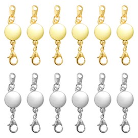 12 Pieces Locking Magnetic Jewelry Connector Extender Magnet Clasp Round Necklace Clasp Closures Bracelet Extender for Jewelry Making, Necklace Bracelet DIY(Gold, Silver)