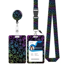ID Badge Holder with Lanyard, Retractable Heavy Duty Badge Reel with Swivel Belt Clip,Breakaway Lanyard Name Card Tag Clips for Teachers, Nurses, Office Women Man(Cute Dog Paw)