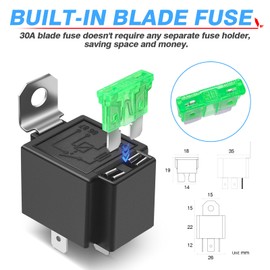 MICTUNING 12 V Fuse Relay 30 A ATO/ATC Blade Fuse, 4-Pin Car Relay Fuse with 14 AWG High Performance Cable, 3 Pieces