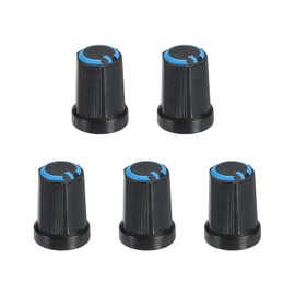 sourcing map Potentiometer Control Knob ABS Guitar Knob for 6mm D Type Shaft Electric Guitar Power Amplifiers Stereos,Bass Volume Tone 270 Degrees Rotary Knob Black Blue 5PCS