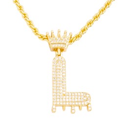 TKMIRA Gold Initial Letter Necklace for Women Men Iced Out Diamond Crown Letter A-Z Pendant Necklace with 24“ Rope Chain Hip Hop Jewelry (gold L)