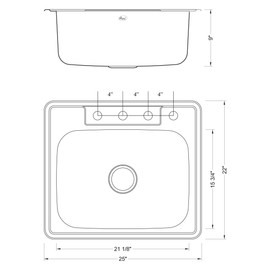 eModernDecor Inc. 25 Inch Top-Mount/Drop-In Stainless Steel Kitchen Island/Bar Sink - 18 Gauge