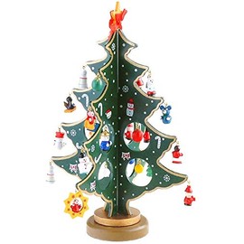 GEEDIAR Wooden Christmas Tree 3D DIY Creative Miniature Ornaments Festival Party Xmas Tree Table Desk Decoration Xmas/Christmas Best Gift -30cm (Green)