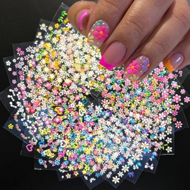 30 Sheets Flower Nail Art Stickers Decals Self-Adhesive Nail Decals Multicolor Floral Designs Nail Supplies Cute Heart Nail Decoration Spring Daisy Nails Accessories for Women