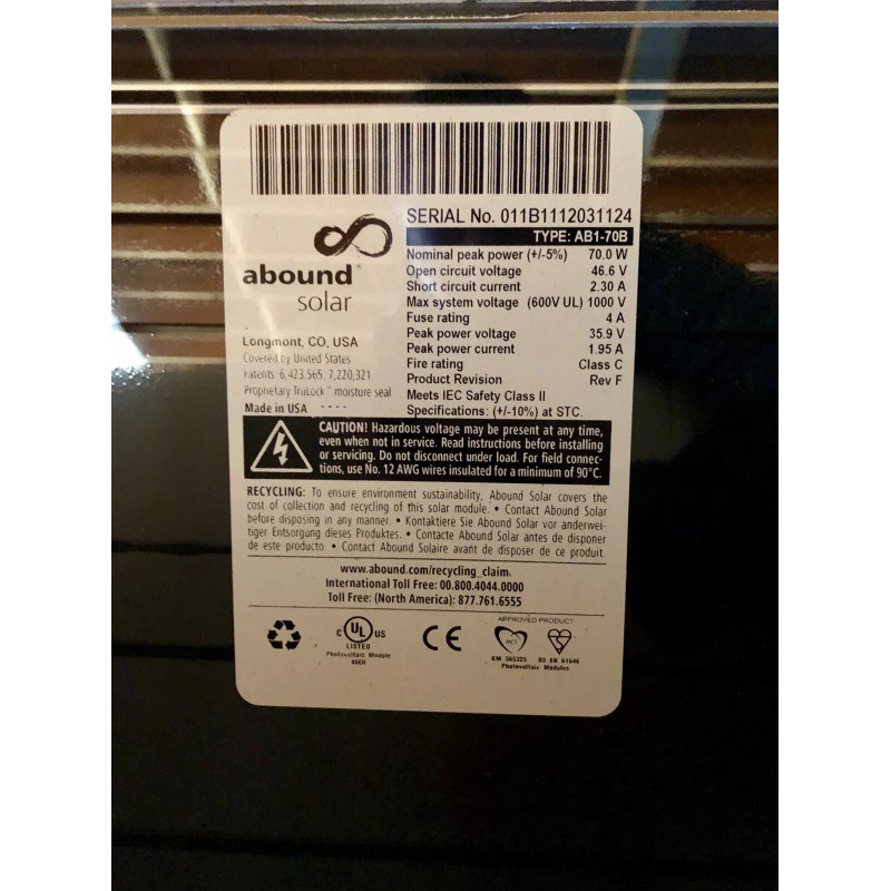 Abound Solar 65W Frameless Solar Panel AB1-65B