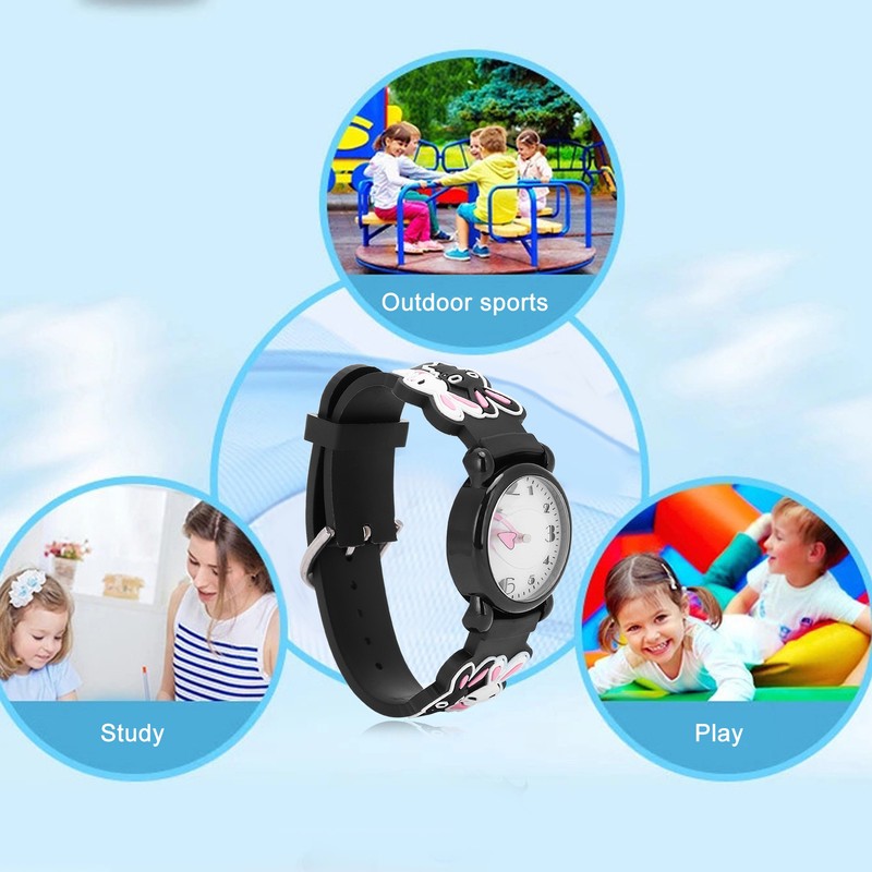 Quartz Watch Rabbit Cartoon 3ATM Waterproof Silicone Strap Lovely for