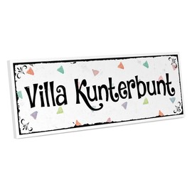 ARTFAVES® Door Sign with Saying - Villa Kunterbunt | Vintage Decorative Sign on the Theme Family/Home | Shabby Chic Sign Also as a Gift