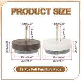 PATIKIL 28 mm Nail-on Felt Pads, 72 Pcs Round Felt Furniture Sliders Pads Heavy Duty Floor Protectors for Wooden Chair Sofa Cabinet Table Leg Feet Hardwood Floors, Black/Brown/White
