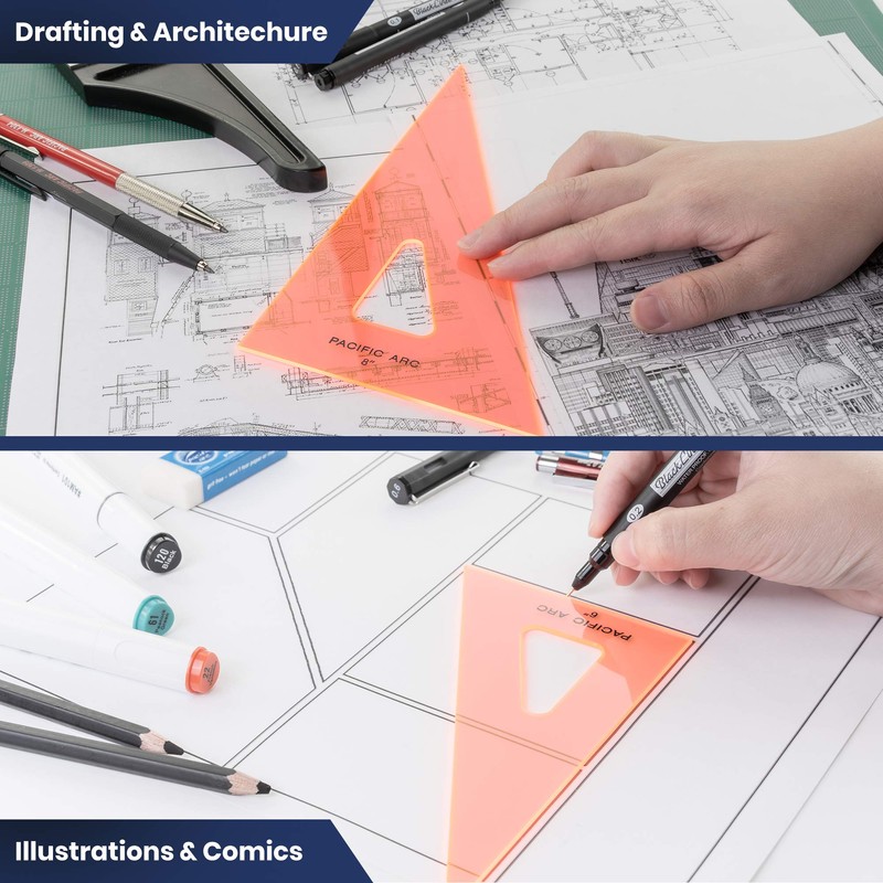 Pacific Arc Drafting Triangle, 12-inch, 30/60/90 Degrees, Fluorescent Orange