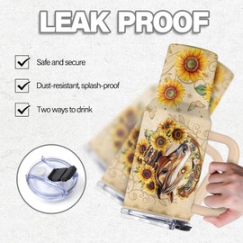 Uibunoo Horse Gifts for Women, 40 Oz Horse Tumbler with Handle & Straw, Sunflower Tumbler, Birthday Gift for Animal Lovers, Gifts for Fathers Day