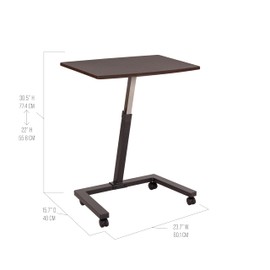 Seville Classics Airlift Height Adjustable Mobile Rolling Laptop Cart Computer Workstation Desk, Table for Home, Office, Classroom, Hospital, w/Wheels, Walnut, Flat (24") (New Model)