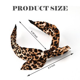Yonchic 2-Piece Leopard Print Bow Headbands, Cute Wide Knotted Headband for Women Girls Thin Thick Hair, Non-Slip Fashion Hairbands Hair Accessories (Khaki)