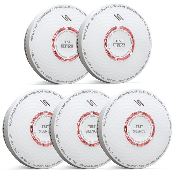 Jemay Smoke and Carbon Monoxide Detector, 10 Year Battery Operated Smoke Detector Carbon Monoxide Detector Combo, Dual Sensor Smoke CO Alarm with LED Indicator and Silence Function, AW183-A, 5 Packs