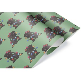 Black Pug Christmas Lights Wrapping Paper Premium Dog Gift Wrap Birthday Party Decoration (6 foot x 30 inch roll)
