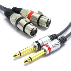 VITALCO 2x XLR Female to 2x 6.3 mm TS Jack Cable 3 m Microphone Cable 3-Pin Female to Mono Jack Plug Audio Adapter