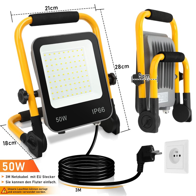 Ikodm GOL-8789-M1x LED Construction Spotlight, 50 W 5100 LM Work