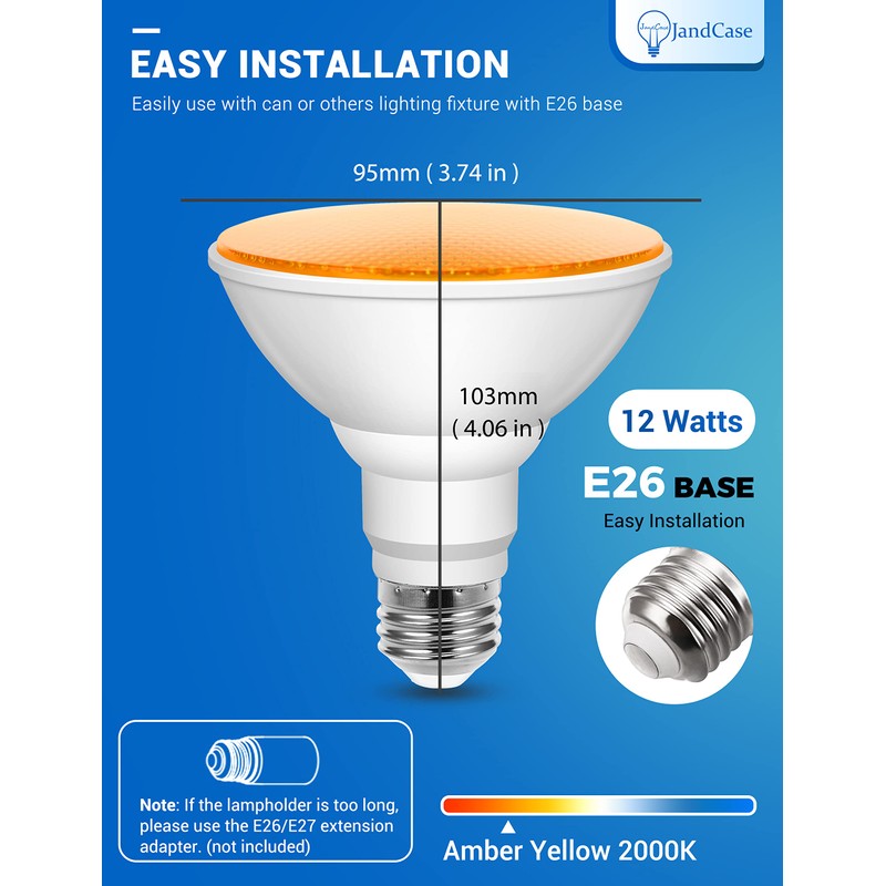 12W LED Bug Lights for Outside[4 Pack], JandCase Yellow Bug