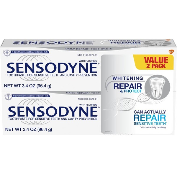 Sensodyne Repair & Protect Teeth Whitening Sensitive Toothpaste, Cavity Prevention and Sensitive Teeth Treatment - 3.4 Ounces (Pack of 2)