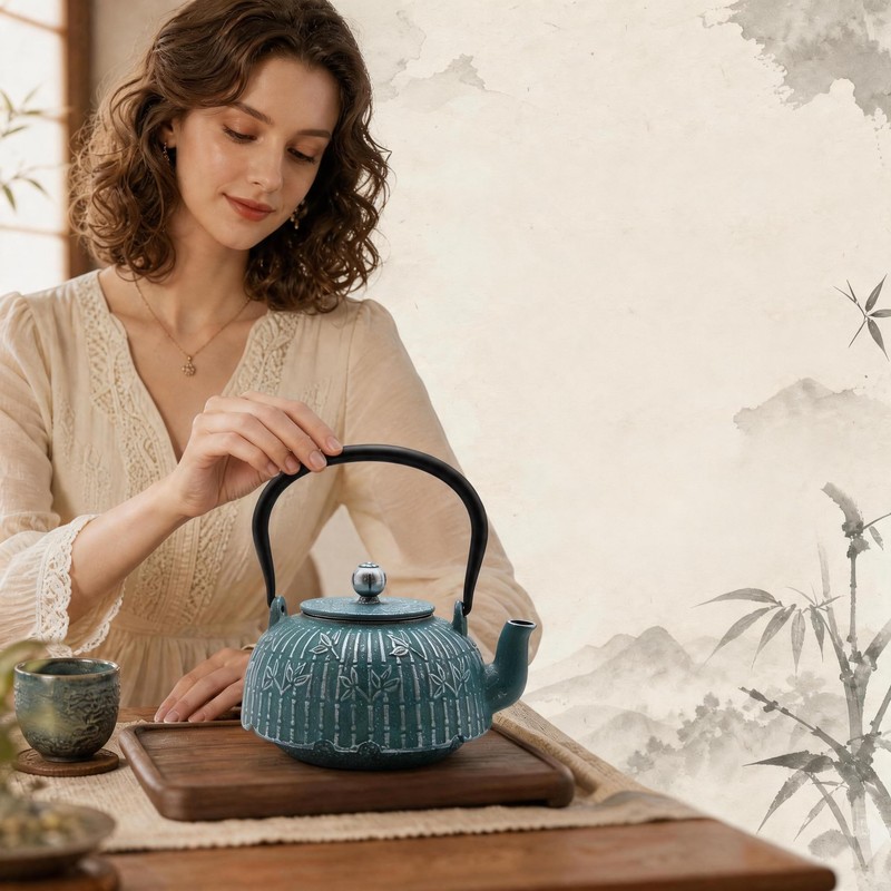 40.6oz Cast Iron Tea Kettle for Stove, Teapot with Infuser