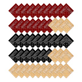 50 Pcs Bandanas Paisley Cowboy Polyester Bandanas Bulk Multi Purpose Headband for Men Women Party Costume (Black, Wine Red, Beige)