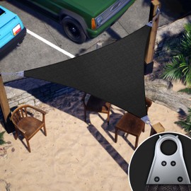 ColourTree Super Ring 22' x 22' x 22' Black Triangle Sun Shade Sail, Commercial Grade UPF50 Canopy, Reinforced Corners & Edges, 260 GSM Fabric Heavy Duty -3 Years Warranty (We Make Custom Size)
