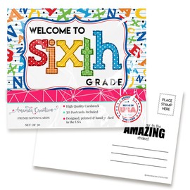 Amanda Creation Welcome To 6th Grade Alphabet Themed Blank Postcards For Teachers To Send To Students, 4"x6" Fill In Notecards (30)