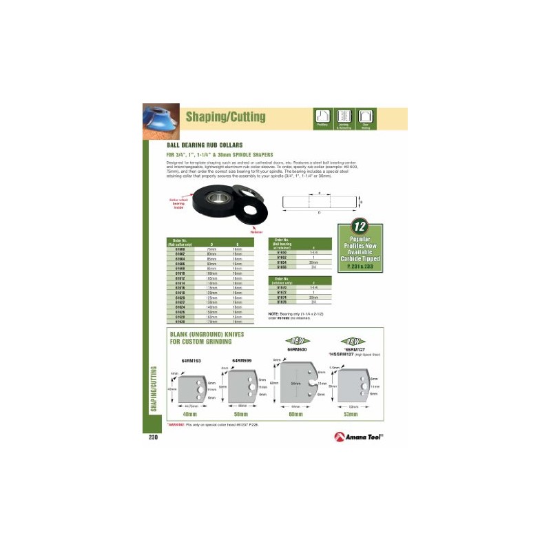 Amana Tool 61654 Insert, 30 mm bore, ball bearing with