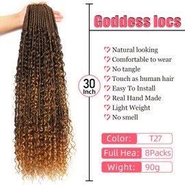 AMUMI Goddess Locs Crochet Hair-30 Inch 8 Packs Boho Faux Locs Crochet Hair for Black Women Pre Looped Soft Locs with Curly Ends (T27, 30 Inch(Pack of 8))