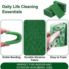 Sibba Pack of 10 Scouring Pads, Kitchen Sponge, High Performance Scouring Pads, Dirt Eraser, Sponge, Green, Double-Sided Cleaning Cloths, Pot Scraper for Kitchen, Bowl, Sink