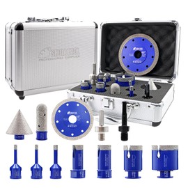 SHDIATOOL Diamond Tile Drill Bits Kit 12pcs, Porcelain Hole Saw Sets, Core Bits Cutter for Drilling Ceramic Marble Granite (6/6/8/20/25/35/50/20MM/2/SDS/HEX/4.5“)