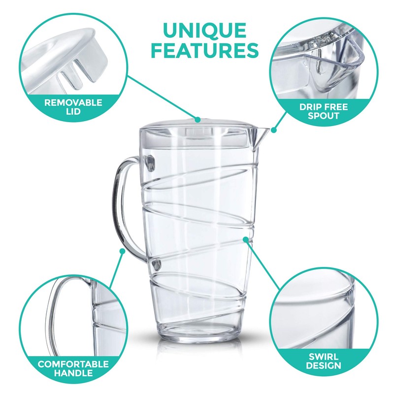 LIVIVO Swirl Design 2L Plastic Pitcher Jug with Lid and