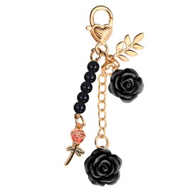 Black Rose Keychain Charm for Tote Bag Purse Charms for Handbags Travel Bag Keychain Flower Pendant for Keychains for Women Girls Bag Accessories Charms for Backpack Wallet