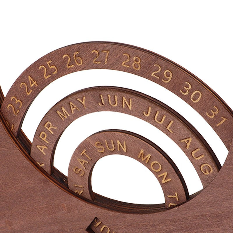 Wooden Disc Calendar Dark Brown Rotatable Disc Natural Wood Vintage