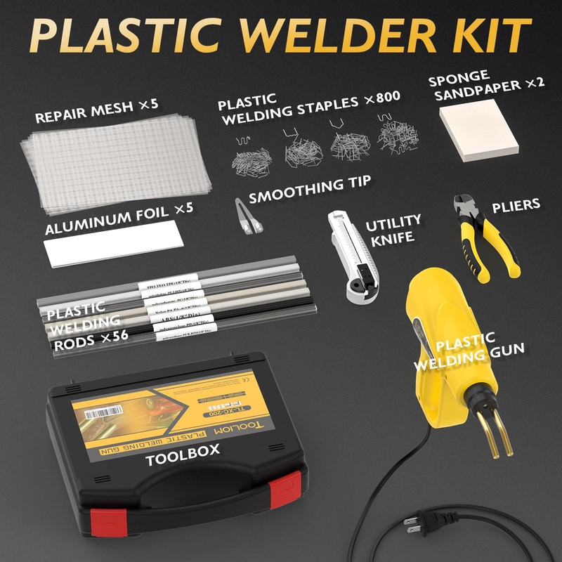 TOOLIOM 𝟐𝟎𝟎𝐖 𝐏𝐨𝐫𝐭𝐚𝐛𝐥𝐞 Plastic Welder, Plastic Repair Kit,110V Plastic Weld