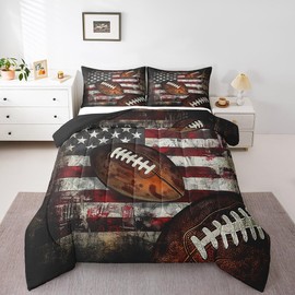 Feelyou Football Comforter Set Full Size Kids American Flag Comforter for Boys Girls Teens Rugby Gaming Sports Bedding Set Sports Theme Quilt Set