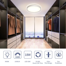 Ceiling Light LED Ceiling Light Flat Round Ultra Thin Lamp Ceiling Hallway Lamp 18 W White 4000 K 1600 LM Modern IP44 Bathroom Lamp Bathroom Lamp for Living Room Bedroom Balcony Bathroom Hallway