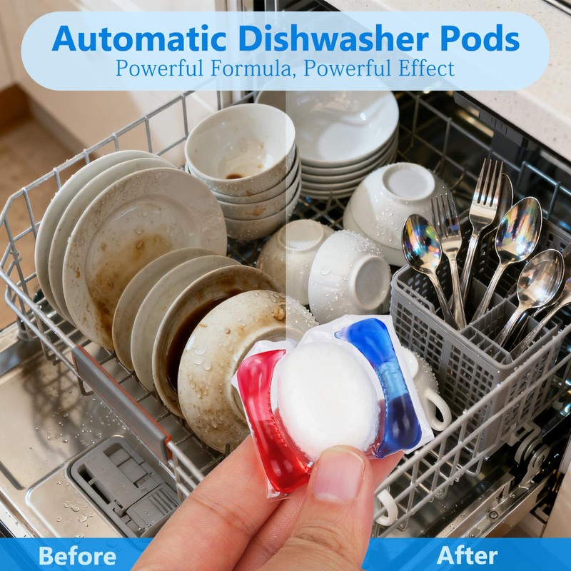 32 Count Dishwasher Pods, No Pre-Rinse Dishwasher Detergent Soap On