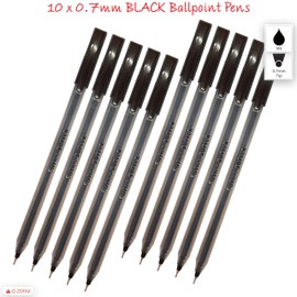 SAINO Softy Ballpoint Pens, BLACK, Fine Point (0.7mm), Pack of 10, Fine Writing Smooth Ball Pens, Perfect for School Office Home Business Shop Everyday Use