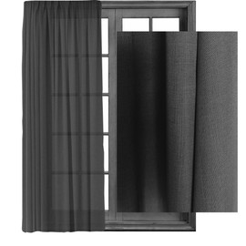 Cleanlevel EST 2016 Curtains Ruffle Tape Curtain - Linen Look Opaque Scarf Decorative Curtain 140 x 245 cm Semi-Transparent Linen Look Universal Tape (1, Dark Grey)