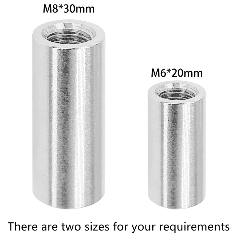 8 PCS Cylindrical Coupling Nuts, 304 Stainless Steel Round Connector