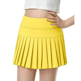 QooNoo Girls Pleated Tennis Skirts with Shorts Athletic Skirt with Side Pocket High Waist Active Skort for Girl Youth Kids Teen (Yellow,Medium)