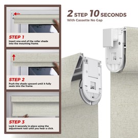 Allesin zen No Drill No Tools 100% Blackout Roller Shades for Windows, UV Protection, Free-Stop, Linen Woven Fabric Cordless Roller Blinds, Custom Blinds for Office, Bedroom, Linen, Custom Size