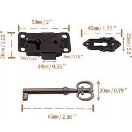 Kyuionty 2 Set Skeleton Key Lock Decorative Antique Brass Cabinet Lock with Key Furniture