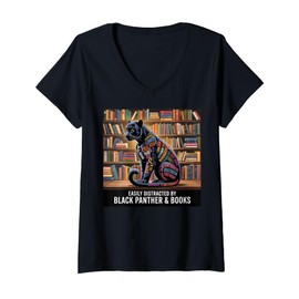 Womens Kids Black Panther Girls Boys Books Nerd Black Panther Party V-Neck T-Shirt