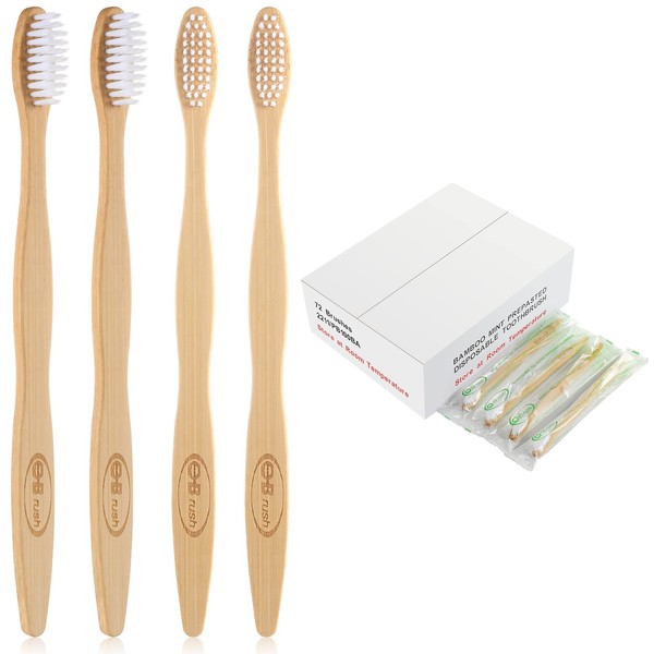 Bamboo Prepasted Toothbrush - Individually Wrapped Pre-Pasted Toothbrush with Bamboo Handles, Medium Soft Bristles Biodegradable Natural Eco-Friendly Sustainable Disposable Toothbrushes (72pcs)