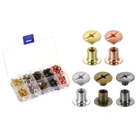 sourcing map 100 Sets Chicago Screws Leather Rivets, M5 3/16-Inch Belt Binding Metal Screws for Leathercraft, Bag, Shoes, Purse, Bookbinding, Black,Silver,Gold,Bronze,Rose Gold, M5x5mm