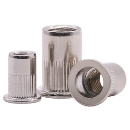 M12-1.75 x 22mm Rivet Nut Stainless Steel 304 (18/8), UNC Flat Head Threaded Insert Rivnuts, Knurled Body, 10 PCS